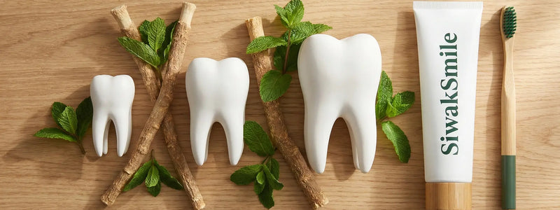 Les dents de siwak illustré avec le dentifrice et la brosse à dents