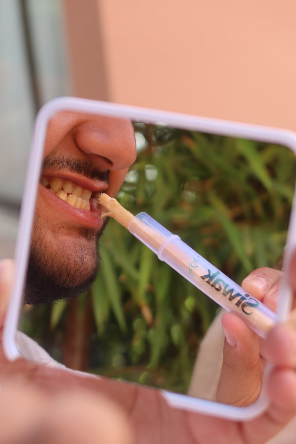 Utilisation du Siwak sur un miroir