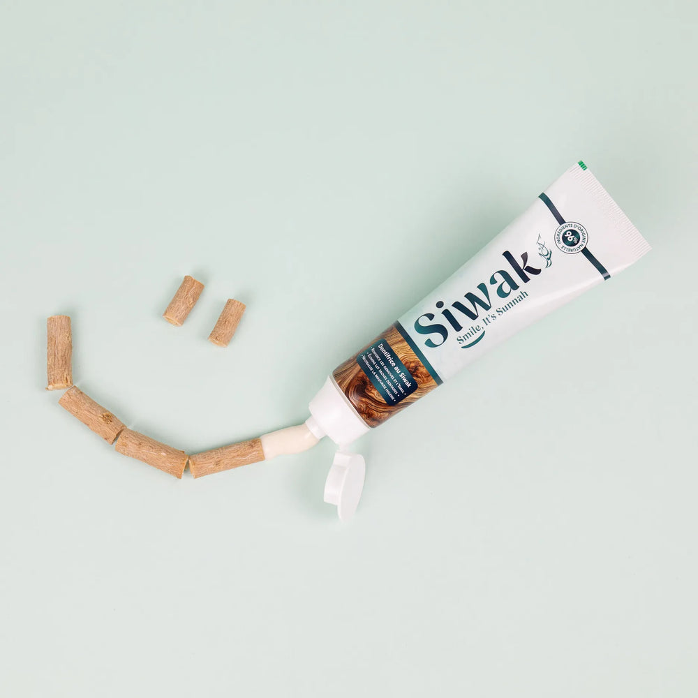 Tube dentifrice Siwak écologique avec bâtonnets de siwak naturel - Smile It's Sunnah
