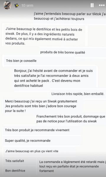 Compilation d'avis clients positifs SiwakSmile - Témoignages sur la qualité des produits naturels
