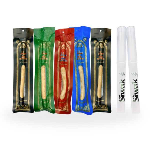 5 Excellence Siwaks + 2 praktische Siwak-Halter
