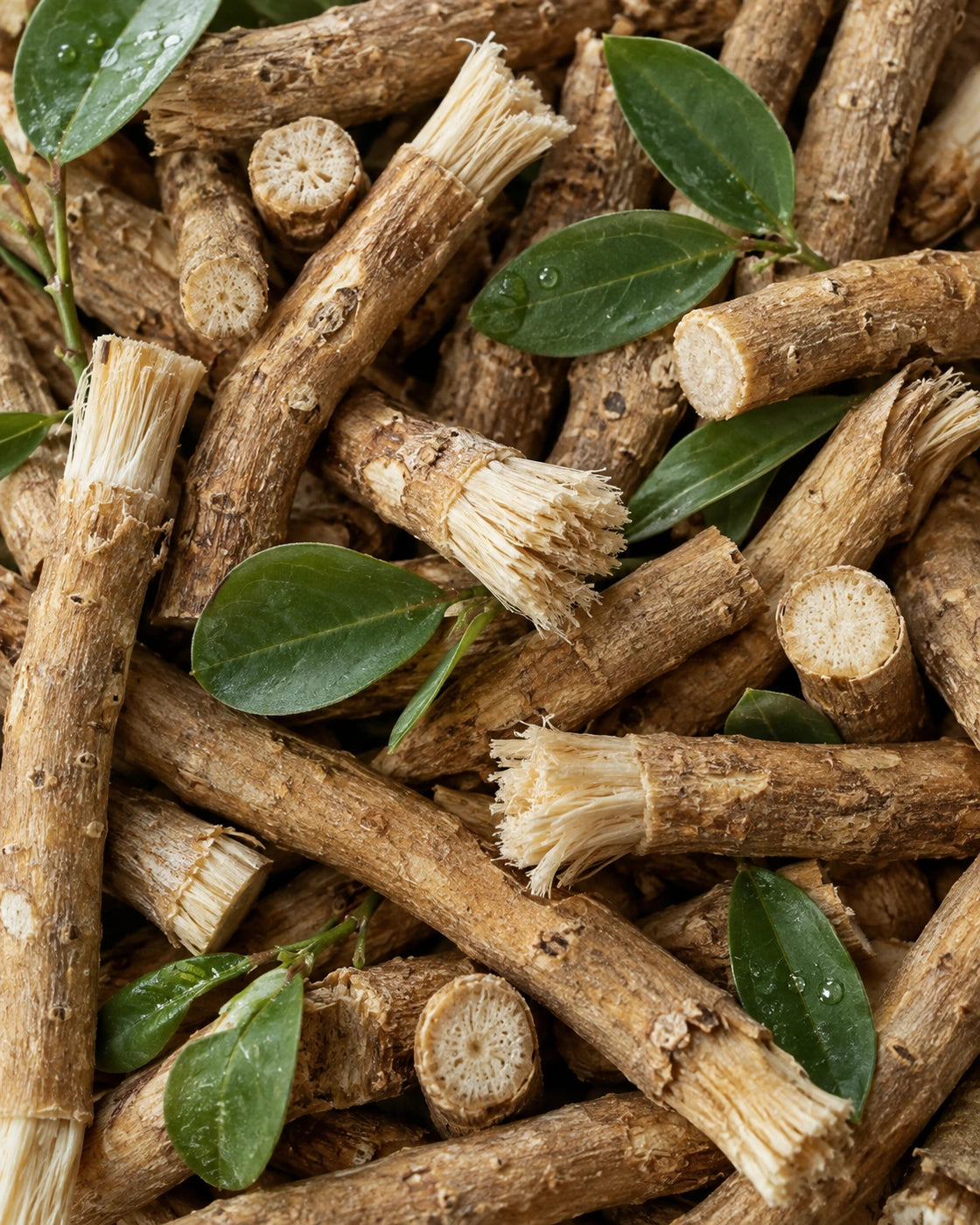 Fibres, coupes et feuilles fraîches de siwak naturel