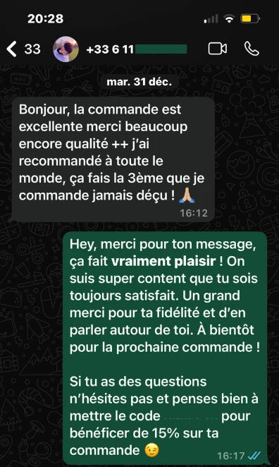 Message d'une cliente satisfaite de SiwakSmile