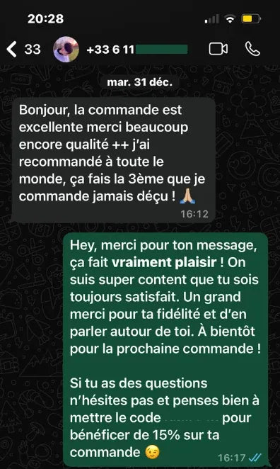 Message d'une cliente satisfaite de SiwakSmile